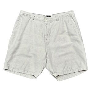 NAUTICA Linen Cotton Blend Pleated Shorts 36W Khaki Coastal Old Money Prep
